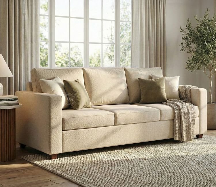 Albus 3 Seater Fabric Sofa (Cotton, Jade Ivory)