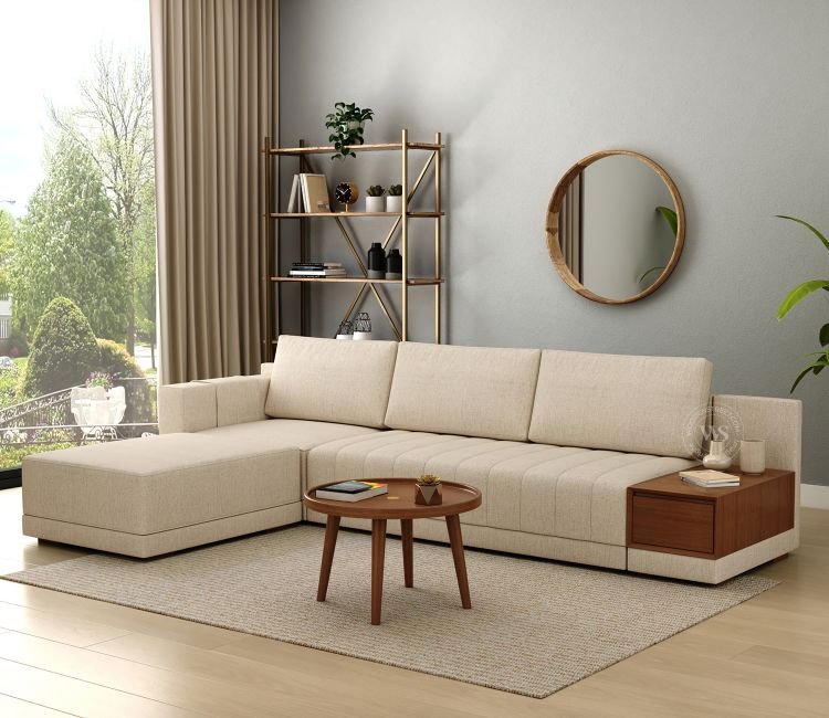 Oasis L-Shape Left Aligned Sectional Sofa (Cotton, Jade Ivory)